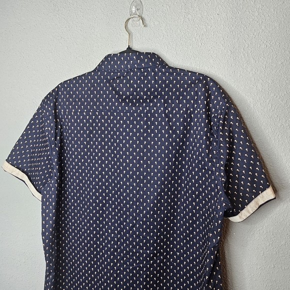 Craft Flow Mens XL Short Sleeve Button Shirt Navy Beige Palm Tree Resort Wear - Picture 12 of 15